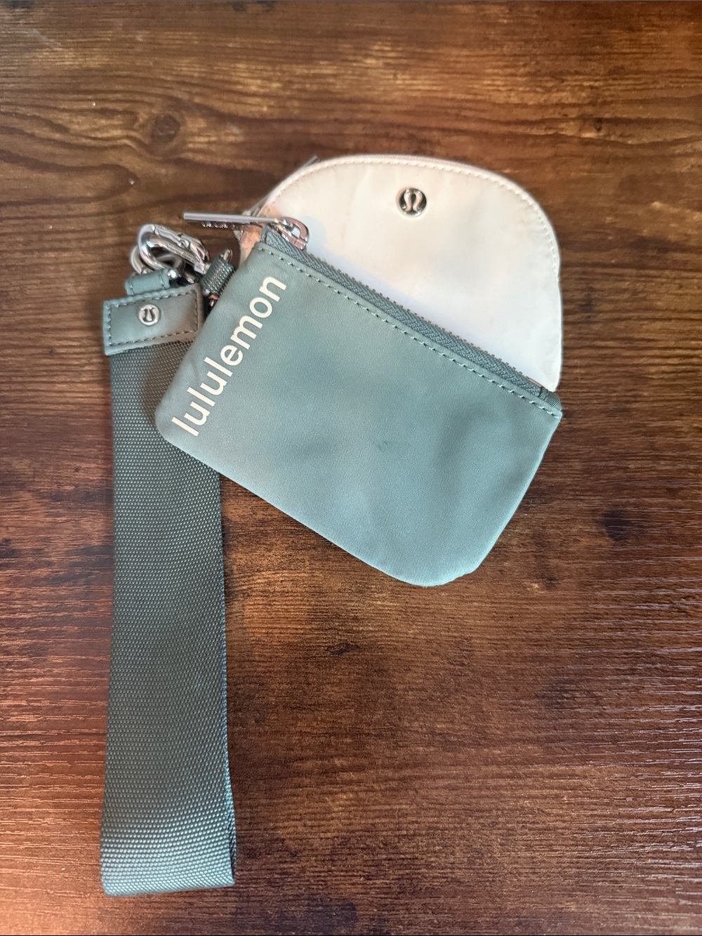 lululemon Dual Pouch Wristlet - Sage Green and Cream
